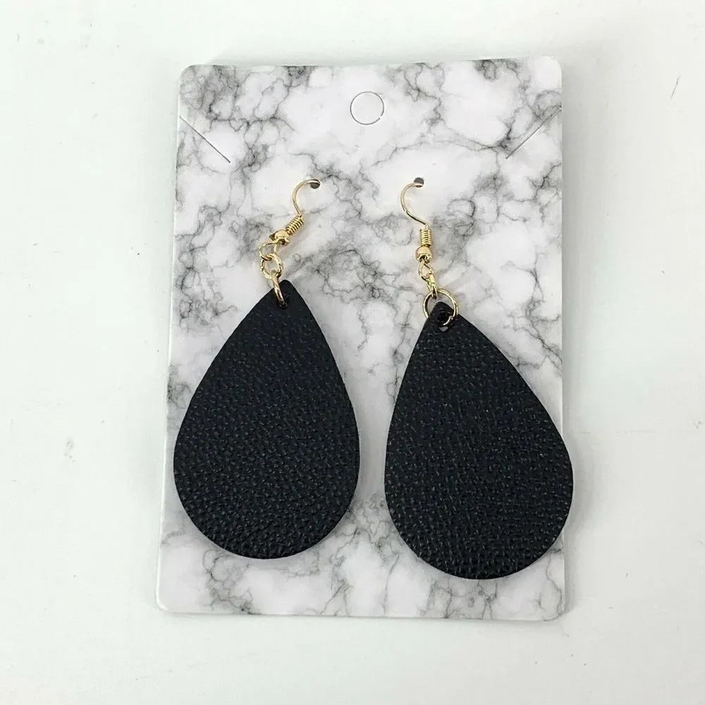 Black Pebbled Leather Teardrop Earrings
